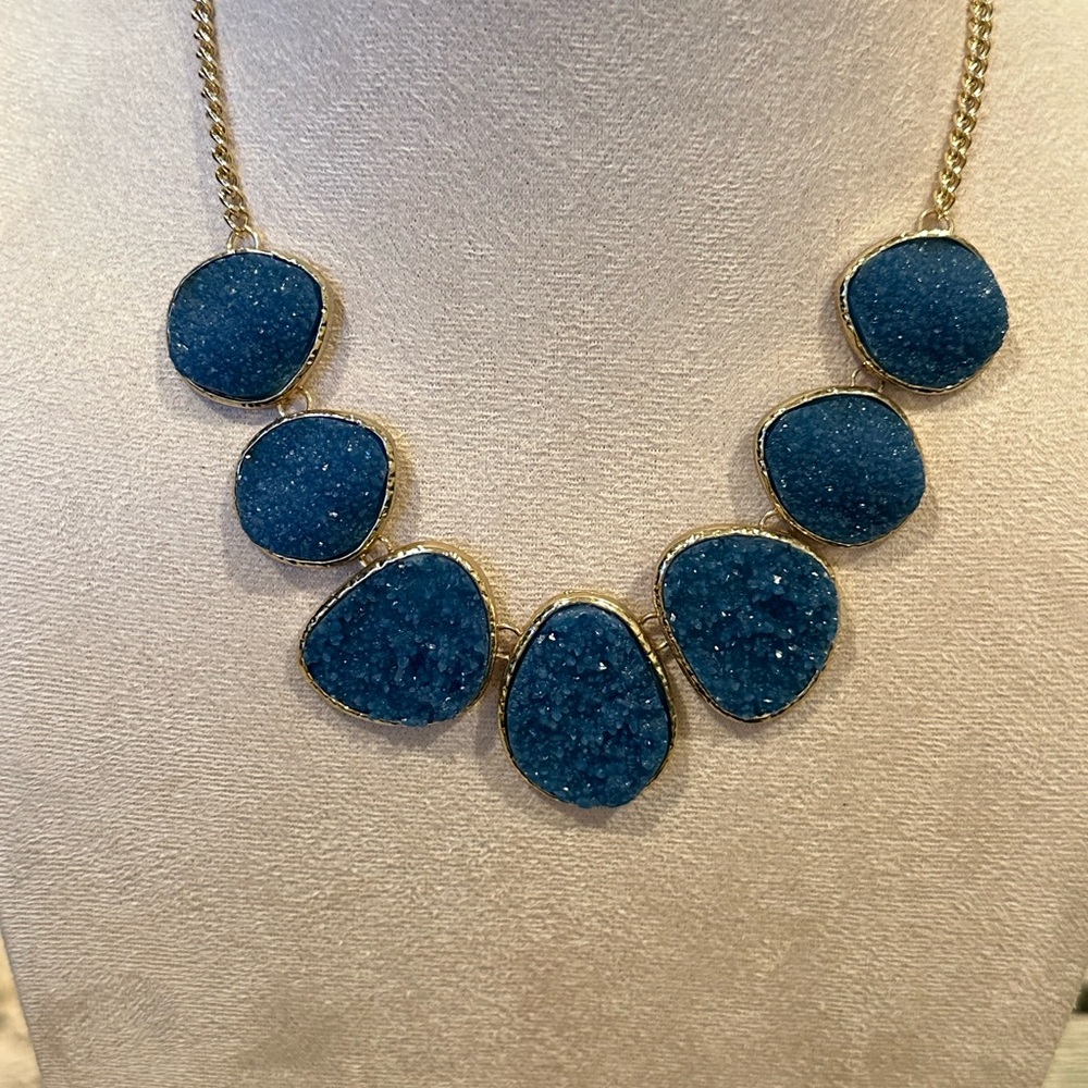 Elegant gold with Blue drusy Necklace